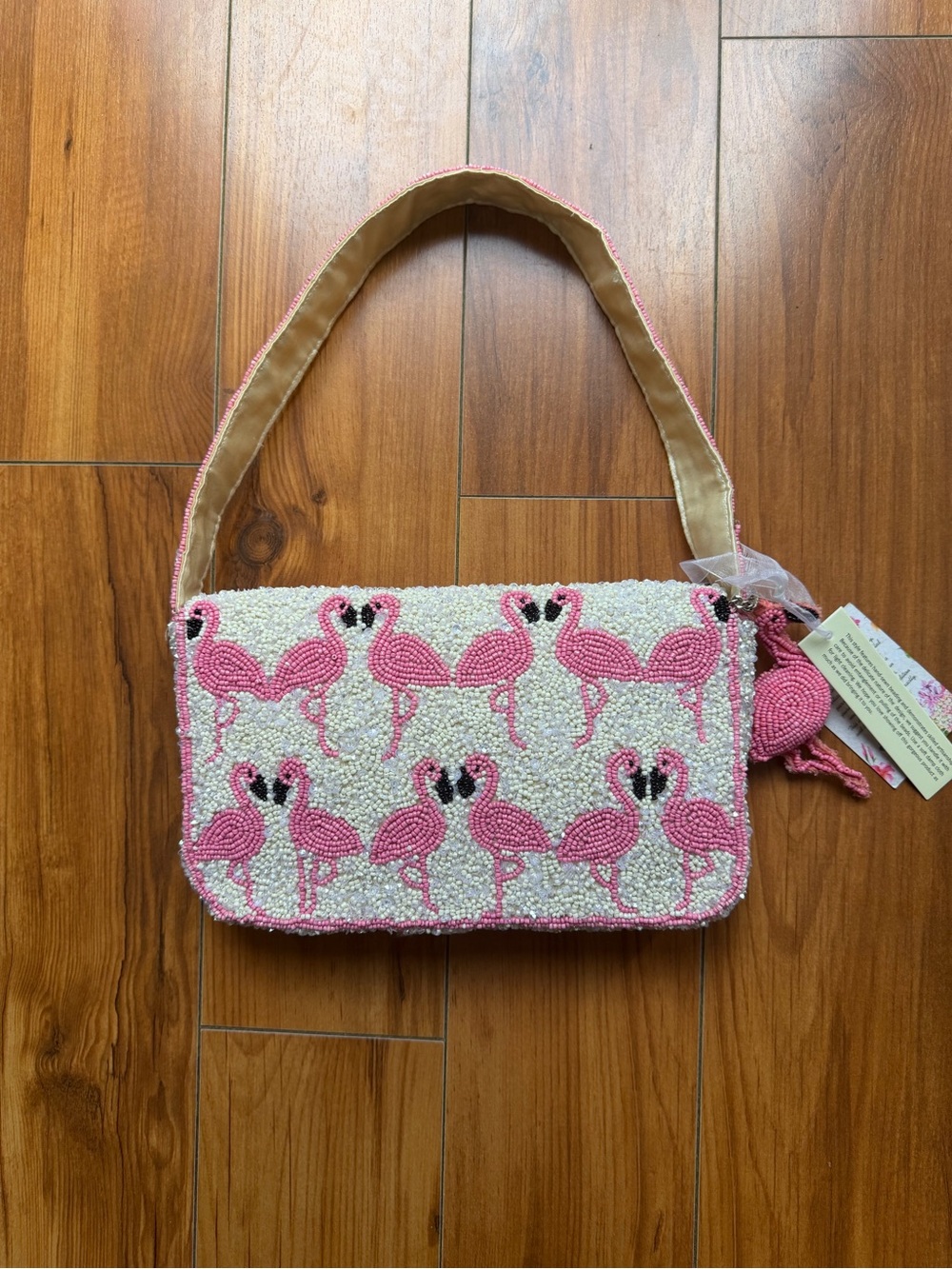 Pink Flamingo Beaded Shoulder Bag - Women's Beaded Crossbody - Picture 4 of 5